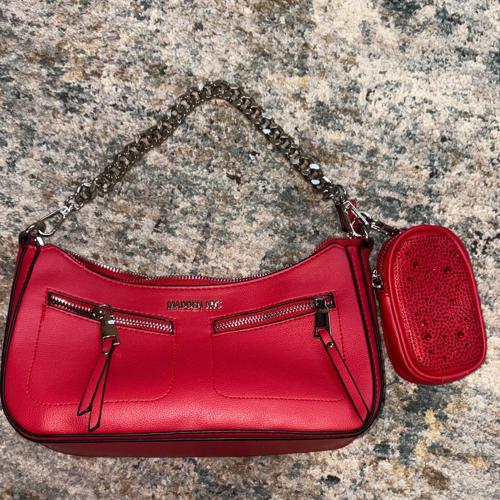 Madden Red Shoulder Bag with Chain Strap